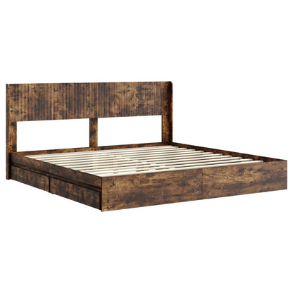 Bed Frame with Storage and Headboard Smoked Oak 180 x 200 cm