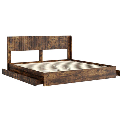 Bed Frame with Storage and Headboard Smoked Oak 180 x 200 cm