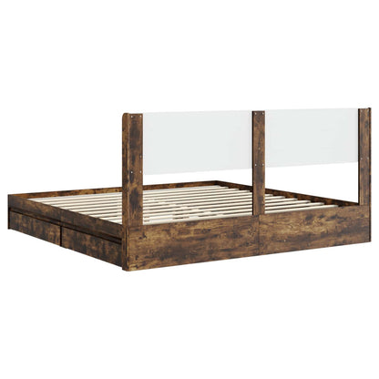 Bed Frame with Storage and Headboard Smoked Oak 180 x 200 cm