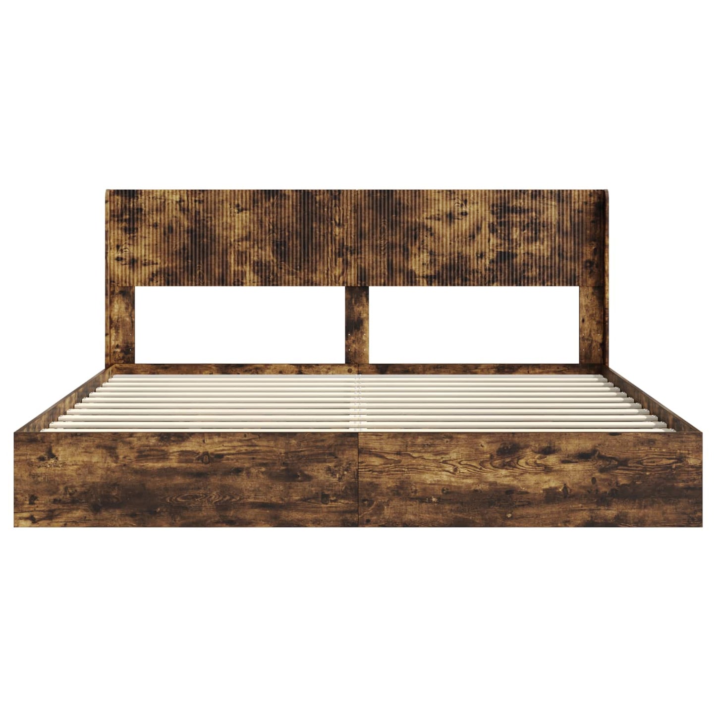 Bed Frame with Storage and Headboard Smoked Oak 180 x 200 cm