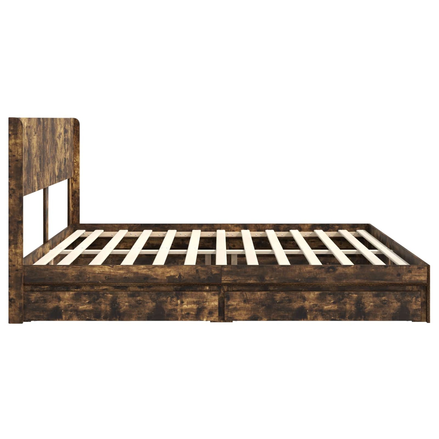Bed Frame with Storage and Headboard Smoked Oak 180 x 200 cm