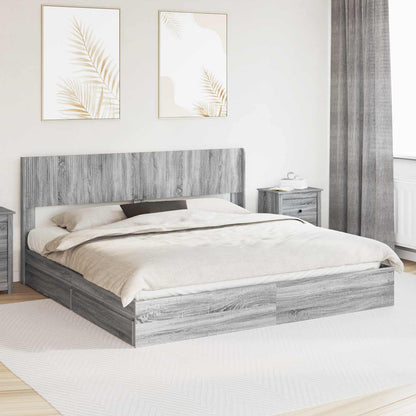 Bed Frame with Storage and Headboard Grey Sonoma 180 x 200 cm