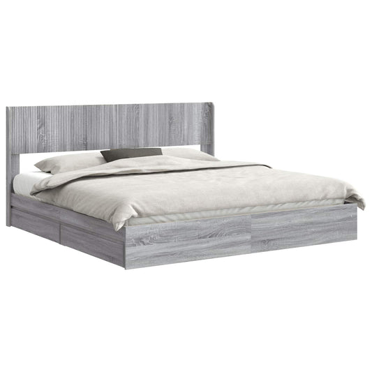 Bed Frame with Storage and Headboard Grey Sonoma 180 x 200 cm