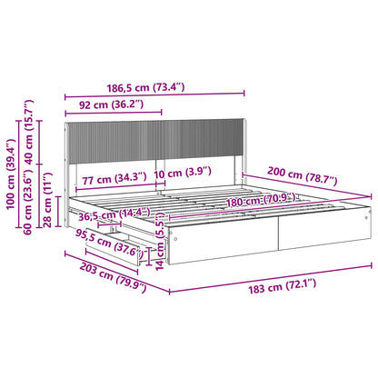 Bed Frame with Storage and Headboard Grey Sonoma 180 x 200 cm