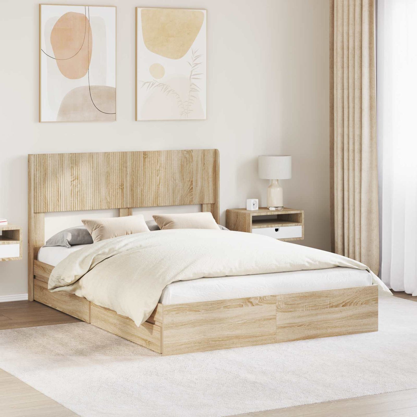 Bed Frame with Storage and Headboard Sonoma Oak 160 x 200 cm