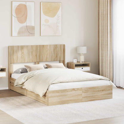 Bed Frame with Storage and Headboard Sonoma Oak 160 x 200 cm