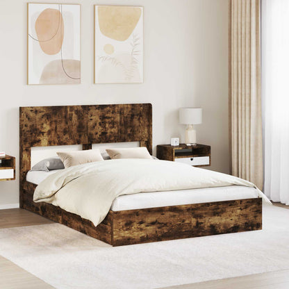 Bed Frame with Storage and Headboard Smoked Oak 160 x 200 cm