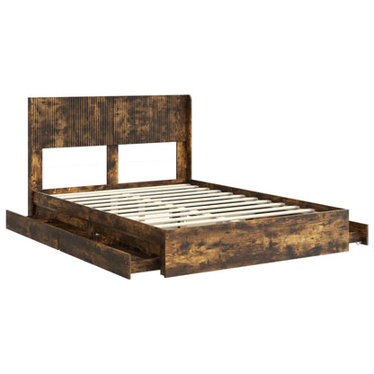 Bed Frame with Storage and Headboard Smoked Oak 160 x 200 cm