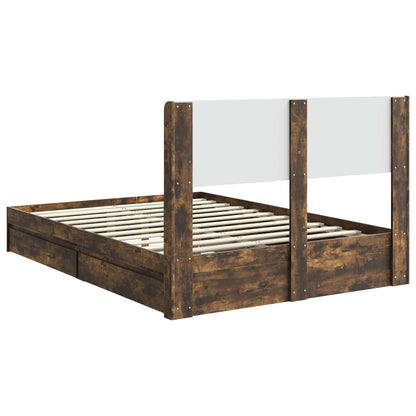 Bed Frame with Storage and Headboard Smoked Oak 160 x 200 cm