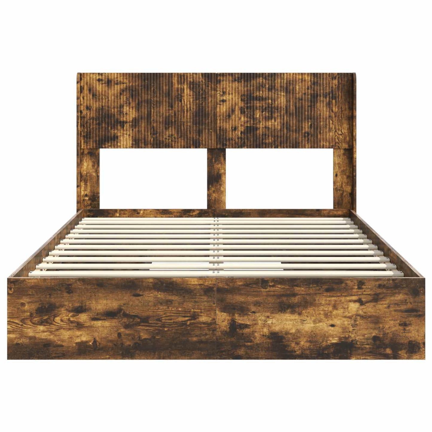 Bed Frame with Storage and Headboard Smoked Oak 160 x 200 cm