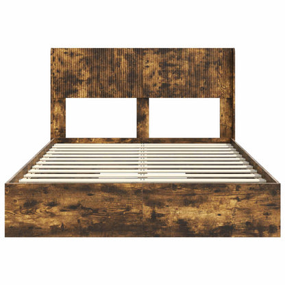 Bed Frame with Storage and Headboard Smoked Oak 160 x 200 cm