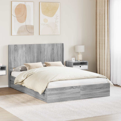 Bed Frame with Storage and Headboard Grey Sonoma 160 x 200 cm