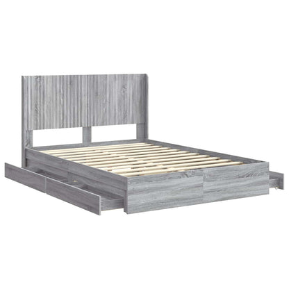 Bed Frame with Storage and Headboard Grey Sonoma 160 x 200 cm