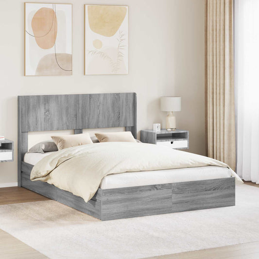 Bed Frame with Storage and Headboard Grey Sonoma 150 x 200 cm