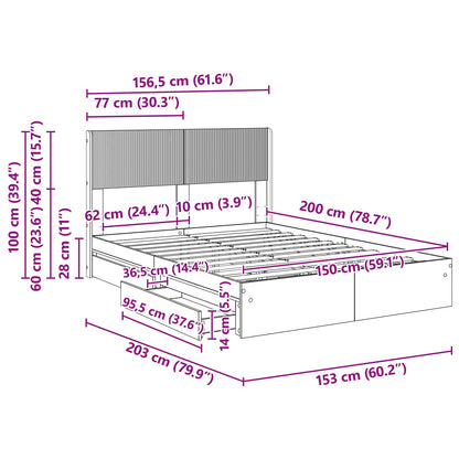 Bed Frame with Storage and Headboard Grey Sonoma 150 x 200 cm
