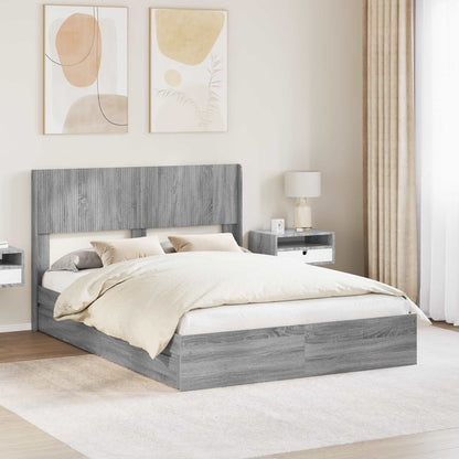 Bed Frame with Storage and Headboard Grey Sonoma 140 x 200 cm