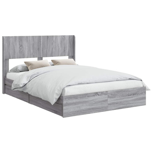Bed Frame with Storage and Headboard Grey Sonoma 140 x 200 cm