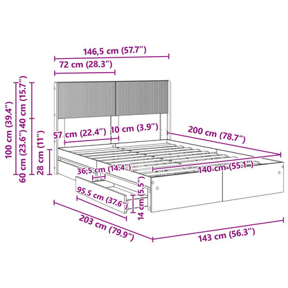 Bed Frame with Storage and Headboard Grey Sonoma 140 x 200 cm