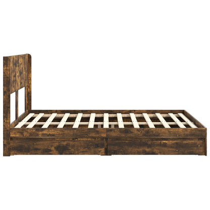 Bed Frame with Storage and Headboard Smoked Oak 135 x 190 cm