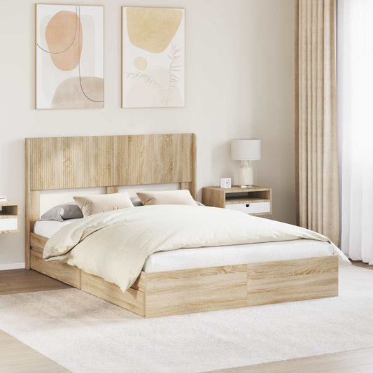 Bed Frame with Storage and Headboard Sonoma Oak 120 x 200 cm