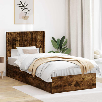 Bed Frame with Storage and Headboard Smoked Oak 100 x 200 cm