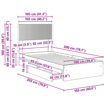 Bed Frame with Storage and Headboard Smoked Oak 100 x 200 cm