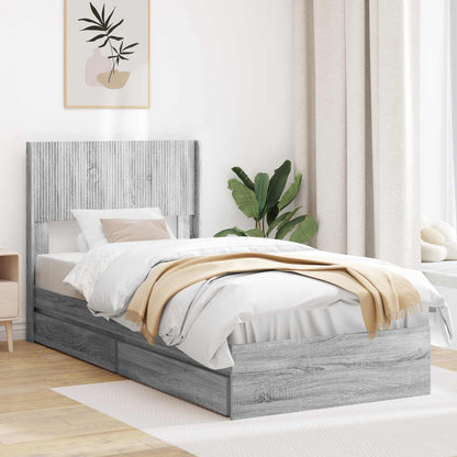 Bed Frame with Storage and Headboard Grey Sonoma 100 x 200 cm
