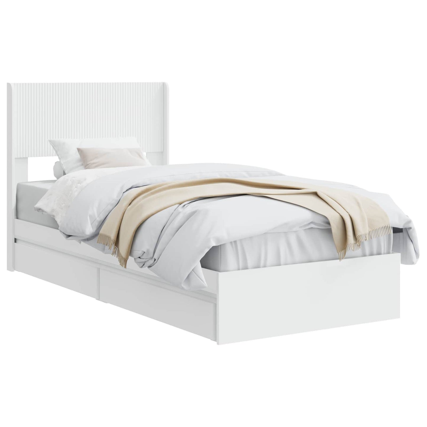 Bed Frame with Storage and Headboard White 90 x 200 cm