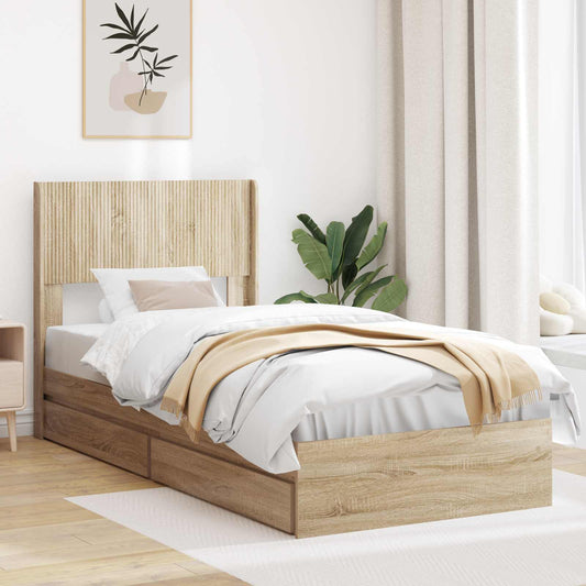 Bed Frame with Storage and Headboard Sonoma Oak 90 x 190 cm