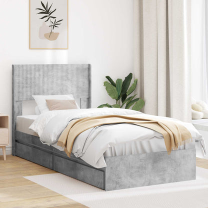 Bed Frame with Storage and Headboard Concrete Grey 90 x 190 cm
