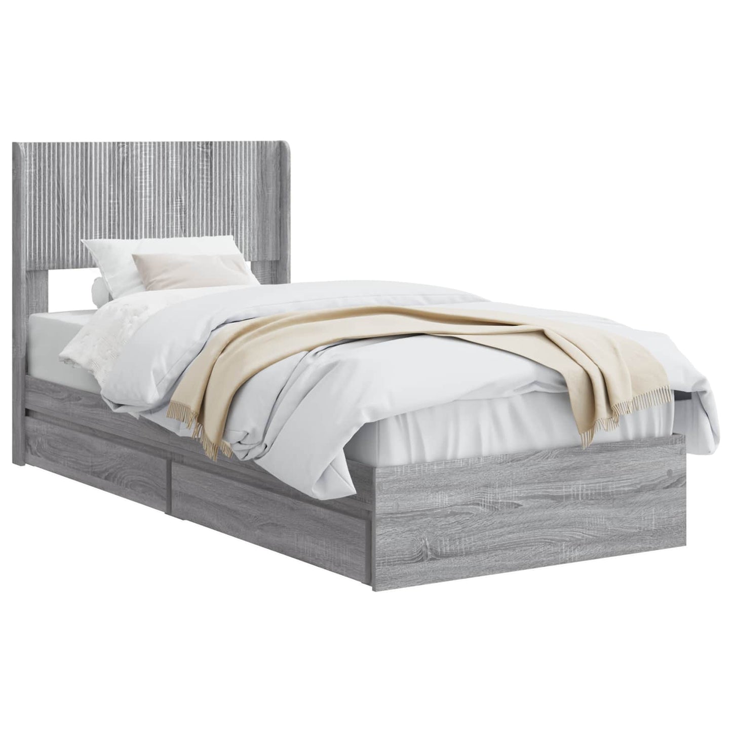 Bed Frame with Storage and Headboard Grey Sonoma 90 x 190 cm