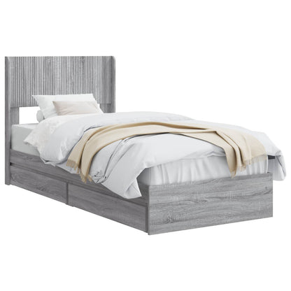 Bed Frame with Storage and Headboard Grey Sonoma 90 x 190 cm