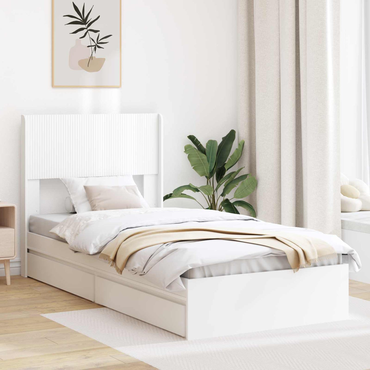 Bed Frame with Storage and Headboard White 75 x 190 cm