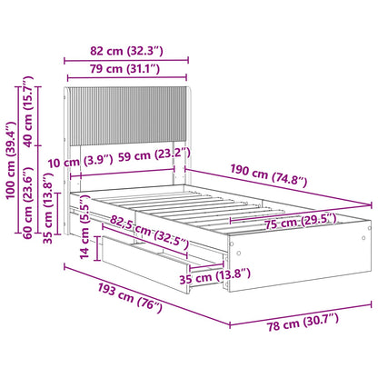 Bed Frame with Storage and Headboard White 75 x 190 cm