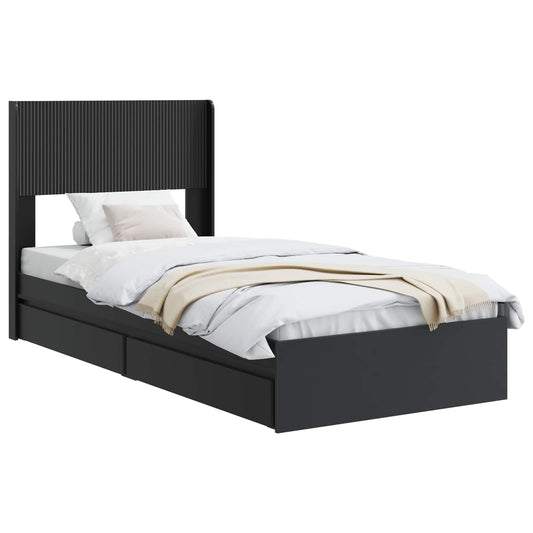 Bed Frame with Storage and Headboard Black 75 x 190 cm