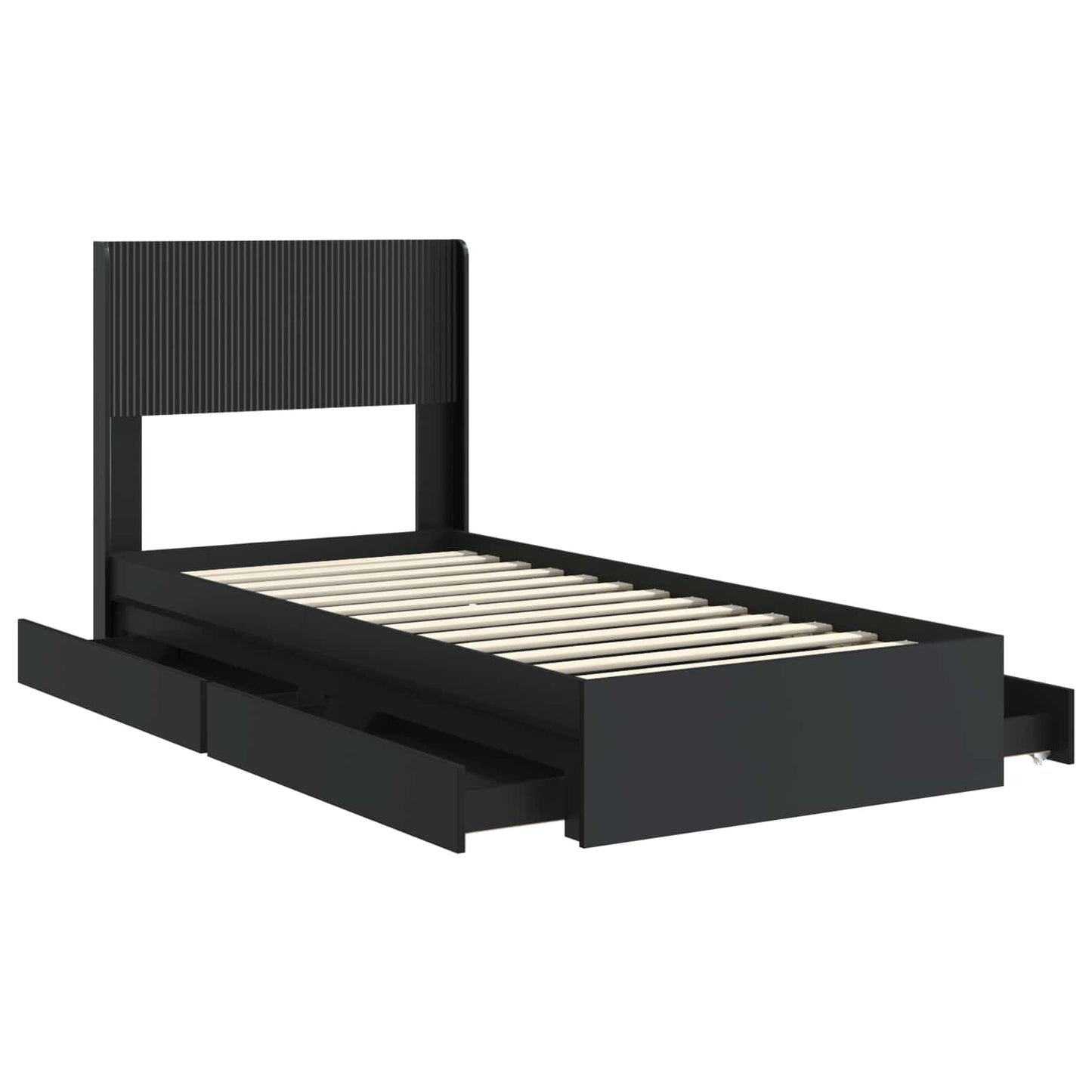 Bed Frame with Storage and Headboard Black 75 x 190 cm