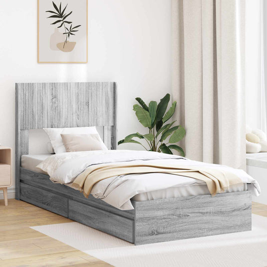 Bed Frame with Storage and Headboard Grey Sonoma 75 x 190 cm