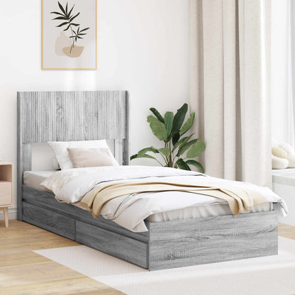 Bed Frame with Storage and Headboard Grey Sonoma 75 x 190 cm