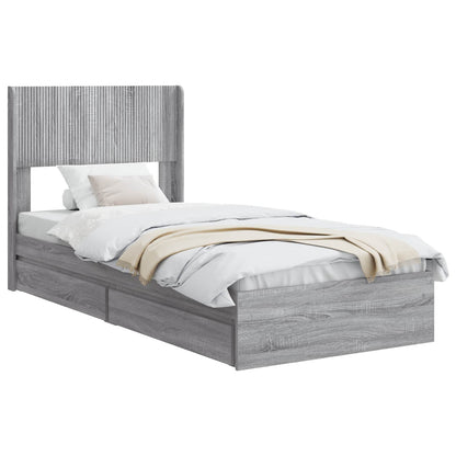 Bed Frame with Storage and Headboard Grey Sonoma 75 x 190 cm