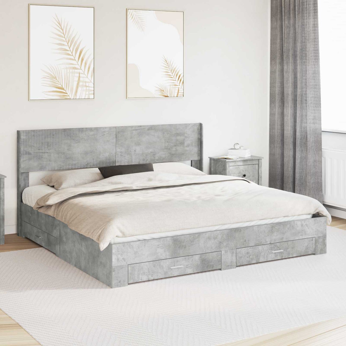 Bed Frame with Storage and Headboard Concrete Grey