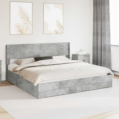Bed Frame with Storage and Headboard Concrete Grey