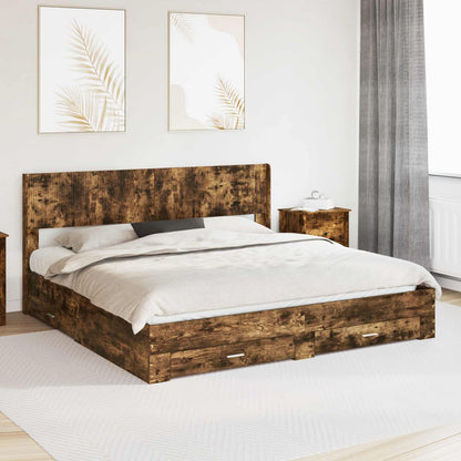 Bed Frame with Storage and Headboard Smoked Oak Engineered Wood