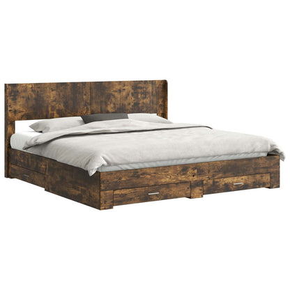 Bed Frame with Storage and Headboard Smoked Oak Engineered Wood
