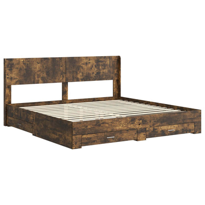 Bed Frame with Storage and Headboard Smoked Oak Engineered Wood