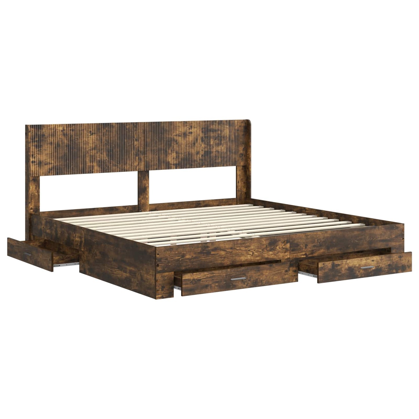 Bed Frame with Storage and Headboard Smoked Oak Engineered Wood