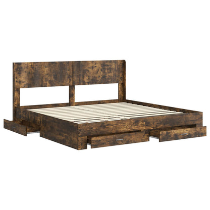 Bed Frame with Storage and Headboard Smoked Oak Engineered Wood