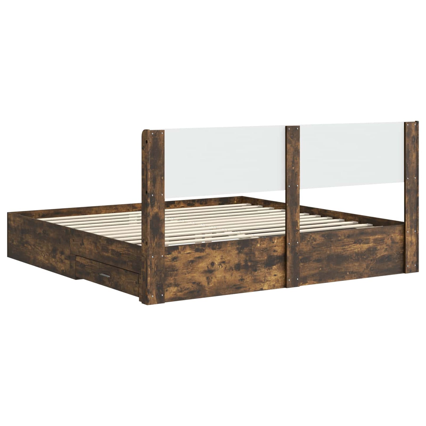 Bed Frame with Storage and Headboard Smoked Oak Engineered Wood