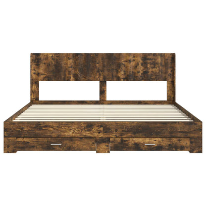 Bed Frame with Storage and Headboard Smoked Oak Engineered Wood