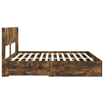 Bed Frame with Storage and Headboard Smoked Oak Engineered Wood
