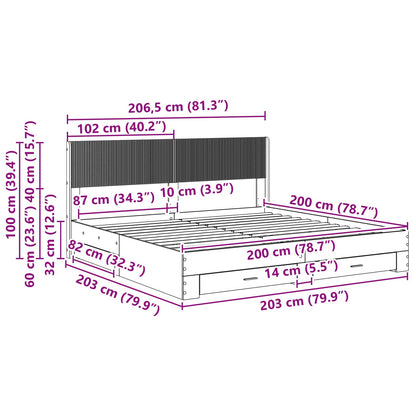 Bed Frame with Storage and Headboard Smoked Oak Engineered Wood